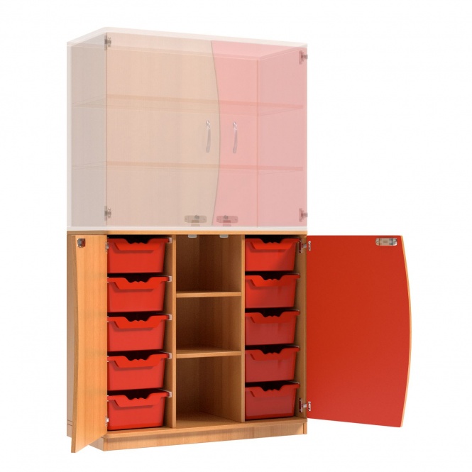 Wellentüren-Unterschrank, 99 cm hoch, 105x50 cm (B/T), Tür rechts rot,